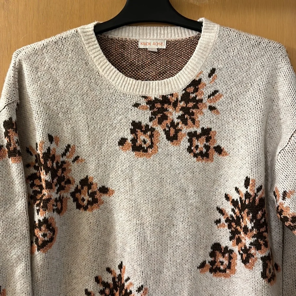 Knox Rose Women’s Floral Crew Neck Sweater Soft 2022 Rust Cream Size Large
